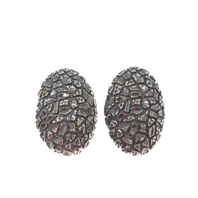 925 Sterling Silver Vintage Modernist Nugget Dome Oxidized Clip On Earrings