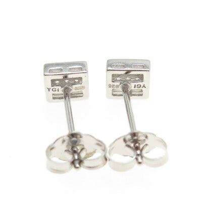 925 Sterling Silver Round-Cut Shaped C Z Square Stud Earrings