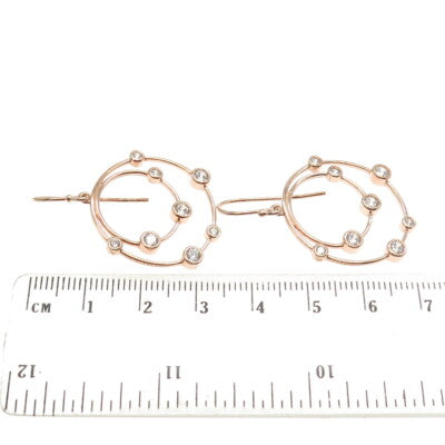 925 Sterling Silver Rose Gold Plated Round-Cut C Z Circle Dangling Earrings