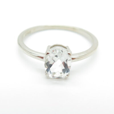 DAZZLERS 925 Sterling Silver Real Oval-Cut White Topaz Engagement Ring Size 9