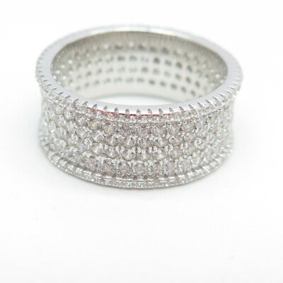 925 Sterling Silver C Z All Around Eternity Band Ring Size 9.75