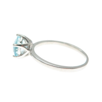 DAZZLERS 925 Sterling Silver Round-Cut Nano Blue Topaz Ring Size 7