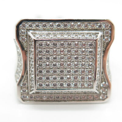 925 Sterling Silver Pave C Z Domed Ring Size 10