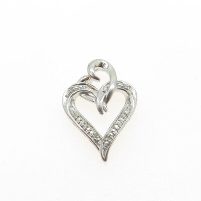 925 Sterling Silver Real Round-Cut Diamond Interlocked Hearts Slide Pendant
