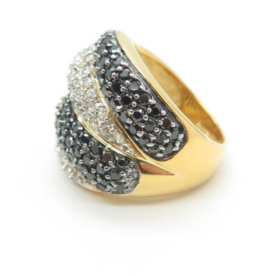 925 Sterling Silver Gold Plated Black Spinel & C Z Claw Ring Size 6.25