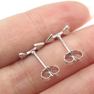 925 Sterling Silver Round-Cut C Z Cupid Arrow Stud Earrings