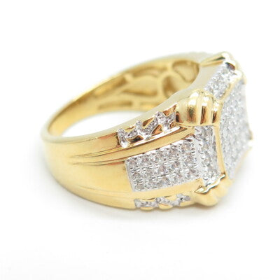 925 Sterling Silver Gold Plated Pave C Z Ring Size 10