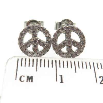 925 Sterling Silver Round-Cut Shaped C Z Symbol of Peace Stud Earrings