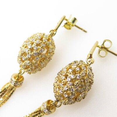ADI 925 Sterling Silver Gold Plated Pave C Z Box Chain Dangling Earrings