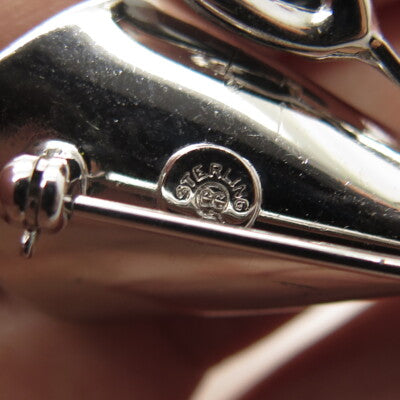 CURTIS CREATIONS 925 Sterling Silver Antique Art Deco Hematite Gem Lily Brooch
