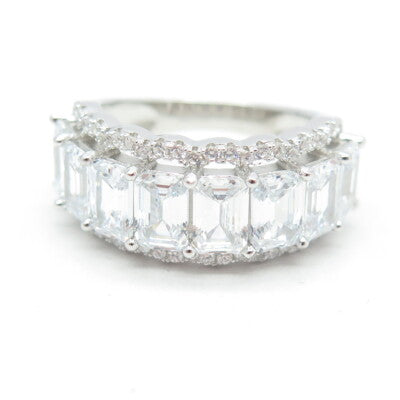 925 Sterling Silver Emerald-Cut Shaped C Z Ring Size 7