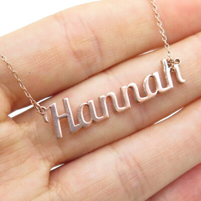 925 Sterling Silver Rose Gold Plated Italy Hannah Name Cable Chain Necklace 16"