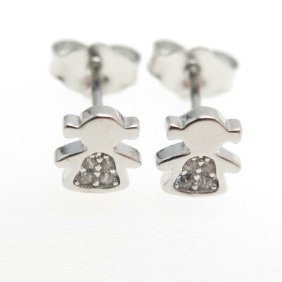 925 Sterling Silver Round-Cut C Z Baby Girl Stud Earrings