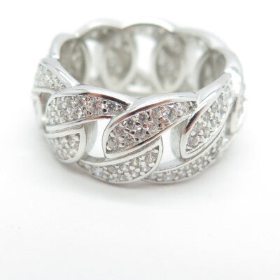 925 Sterling Silver Pave C Z Cuban Chain Band Ring Size 5.5