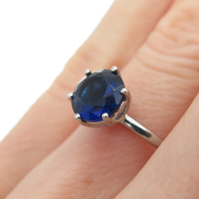 DAZZLERS 925 Sterling Silver Round-Cut Nano Blue Sapphire Ring Size 6.25