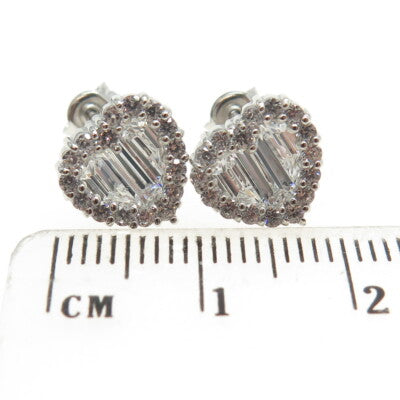 925 Sterling Silver Round & Baguette-Cut C Z Heart Stud Earrings