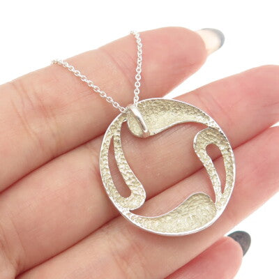 925 Sterling Silver Italy Modernist Pendant Rolo Chain Necklace 18"