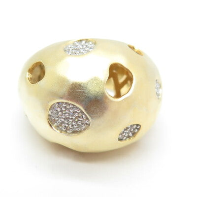 925 Sterling Silver Gold Plated Pave C Z Domed Ring Size 7.25