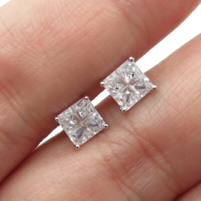 925 Sterling Silver Princess-Cut Shaped White C Z Stud Earrings