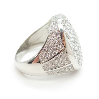 925 Sterling Silver Pave C Z Oval Domed Ring Size 11.75
