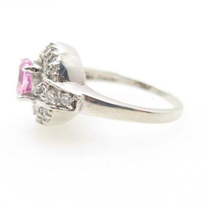 925 Sterling Silver Round & Oval-Cut White Pink C Z Ring Size 7.25