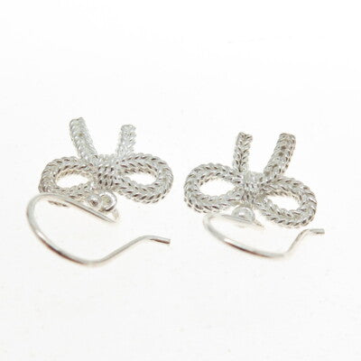 925 Sterling Silver Bow Roped Dangling Earrings