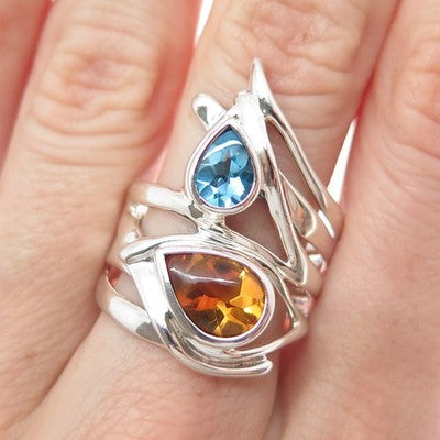 HAGIT GORALI 925 Sterling Silver Vintage Topaz Citrine Modernist Ring Size 10.25