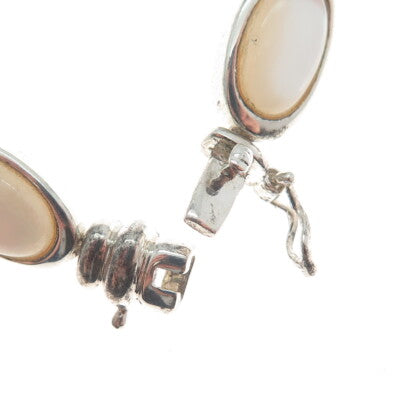 MICHELLE ALBALA 925 Sterling Silver Vintage Real MOP Oval Link Bracelet 7.25"
