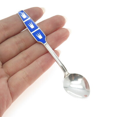C.G. HALLBERG 925 Sterling Silver Vintage Sweden Enamel Royal Crown Coffee Spoon