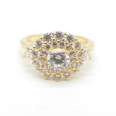 MILOR 925 Sterling Silver Gold Plated Italy Round-Cut Shaped C Z Ring Size 6.25