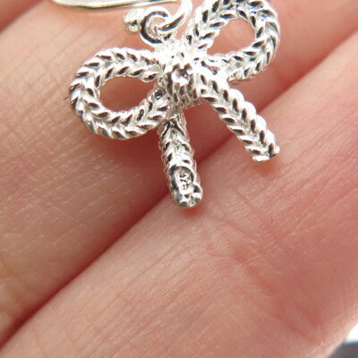 925 Sterling Silver Bow Roped Dangling Earrings