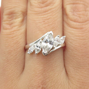 925 Sterling Silver Marquise-Cut Shaped C Z Ring Size 9