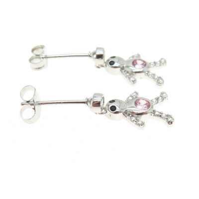 925 Sterling Silver Enamel Purple & White C Z February Birthstone Boy Earrings