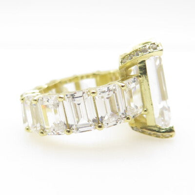 925 Sterling Silver Gold Plated Emerald-Cut Shaped C Z Ring Size 7