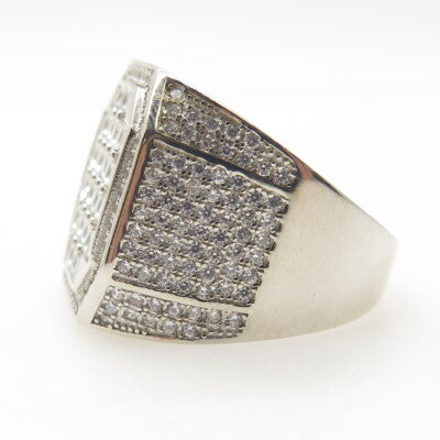 925 Sterling Silver Pave Multi-C Z Wide Ring Size 13.25