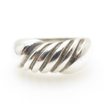 925 Sterling Silver Vintage Modernist Twisted Rope Ring Size 8.25