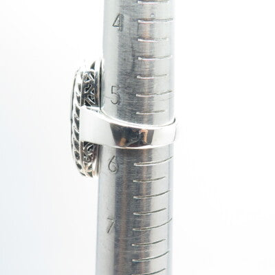 925 Sterling Silver 2-Tone Real Black Onyx Gemstone Statement Ring Size 5.75