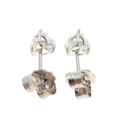 925 Sterling Silver Heart-Cut Shaped White C Z Stud Earrings