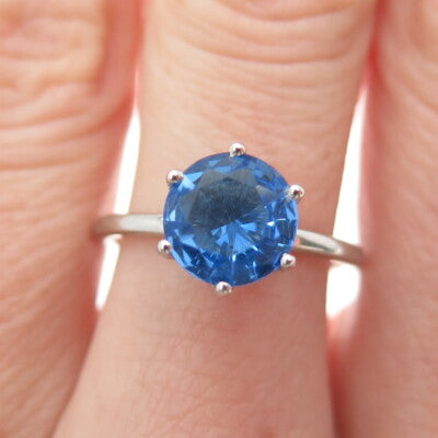 DAZZLERS 925 Sterling Silver Round-Cut Nano Tanzanite Ring Size 7