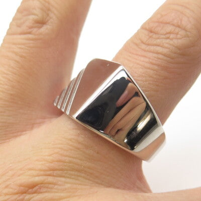 925 Sterling Silver Striped Signet Ring Size 10.25