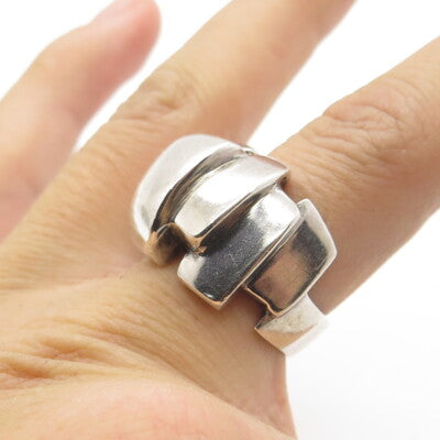 925 Sterling Silver Vintage Modernist Statement Ring Size 7