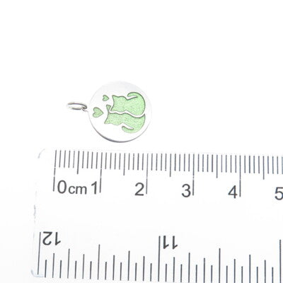 925 Sterling Silver Green Enamel Couple of Cats Love Minimalist Charm Pendant