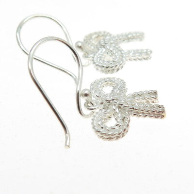 925 Sterling Silver Bow Roped Dangling Earrings