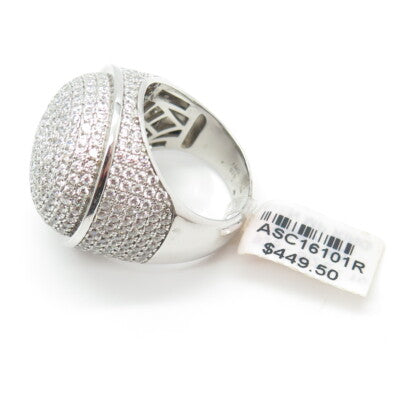 925 Sterling Silver Pave C Z Domed Ring Size 10