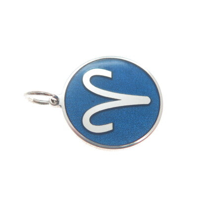 925 Sterling Silver Blue Enamel Aries Zodiac Sign Minimalist Round Charm Pendant