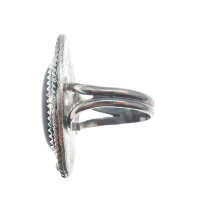 Old Pawn Sterling Silver Vintage Southwestern Black Onyx Oxidized Ring Size 5.5