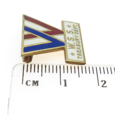 GREENDUCK 925 Sterling Silver GP Enamel Antique '30s War Finance Corporation Pin