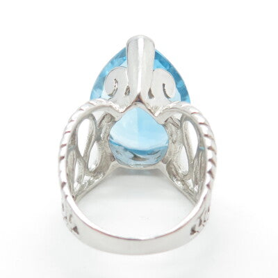 925 Sterling Silver Real Blue Topaz Gemstone Ring Size 6.75