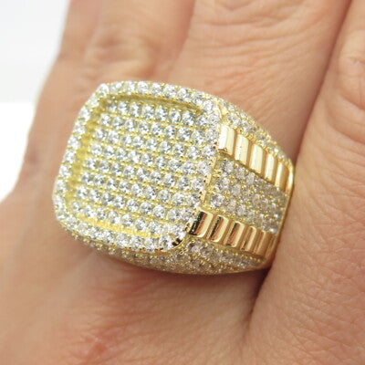 925 Sterling Silver Gold Plated Pave C Z Domed Ring Size 10.25