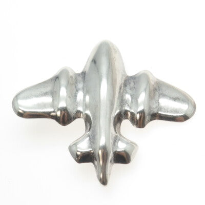 925 Sterling Silver Vintage Mexico Modernist Airplane Oxidized Pin Brooch